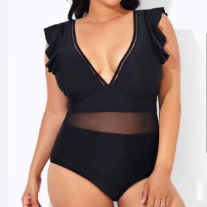 Meet Curve Black Ruffle One Piece Swimsuit 4XL